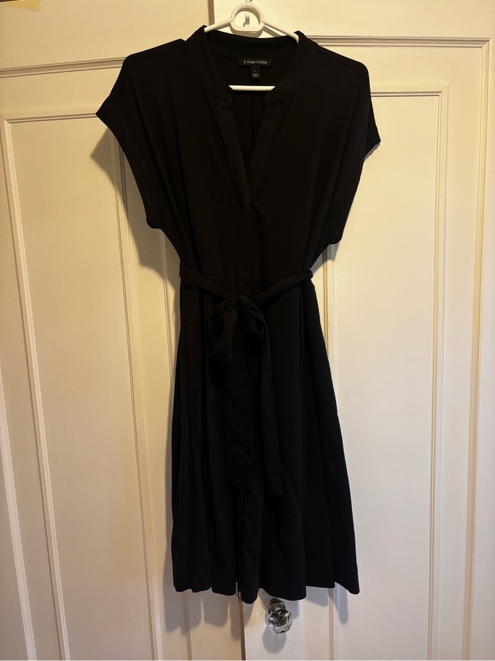 Navy Belted Midi Dress